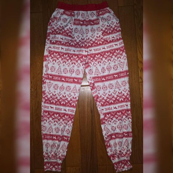 White and red Victoria's Secret PINK Christmas loungewear sweatpants - Picture 1 of 3